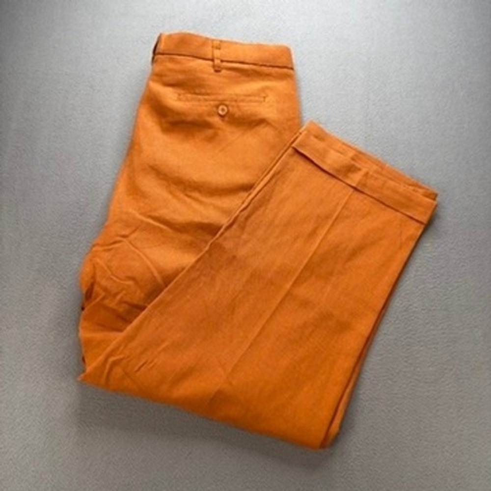 TRUST Linen Blend Pleated Dress Pants Relaxed 38x30 (FIT 37x27) Orange Cuffed